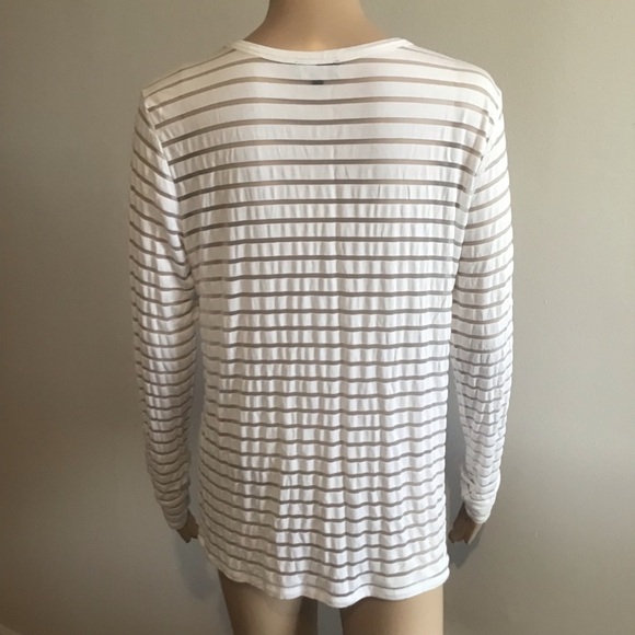 Aritzia Wilfred Free Marikka White Sheer Stripe Long Sleeve Top Size S - Picture 5 of 9
